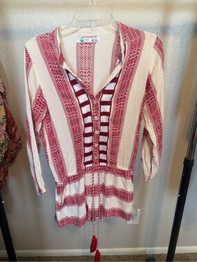 Boho Red & Cream Striped Romper with Tassel Tie